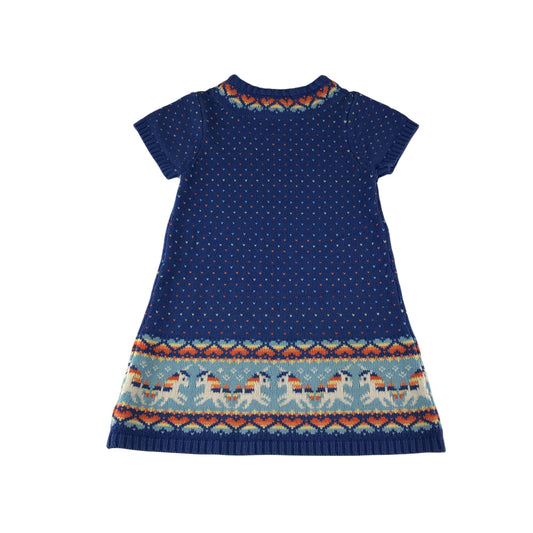 Miss Mona Mouse dress 5-6 years blue love heart print and unicorn pattern knitwear