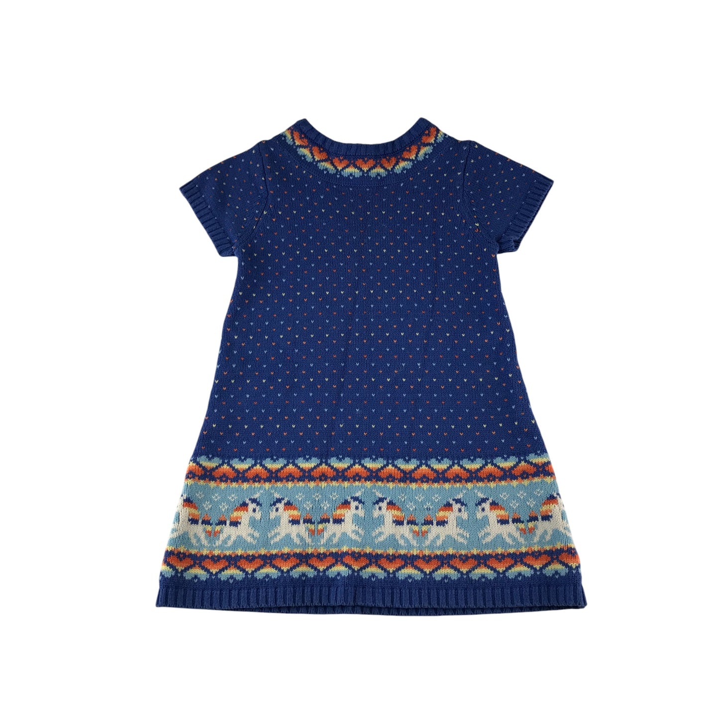Miss Mona Mouse dress 5-6 years blue love heart print and unicorn pattern knitwear