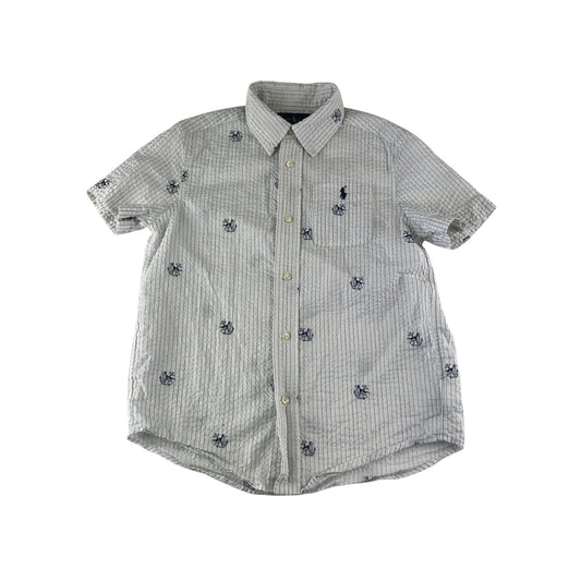 Ralph Lauren shirt 6-7 years white with blue strips and dog and anchor print design cotton