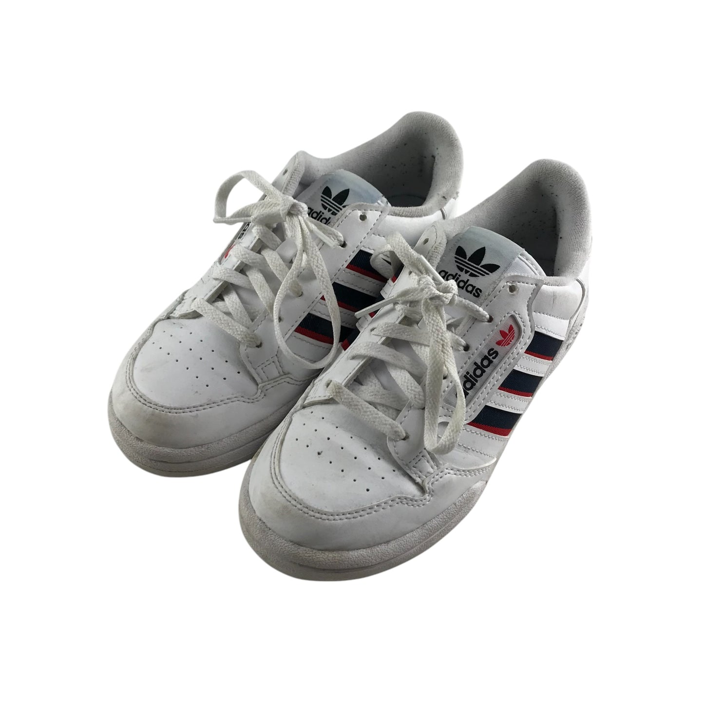 Adidas trainers shoe size 3.5 white blue and red three stripes