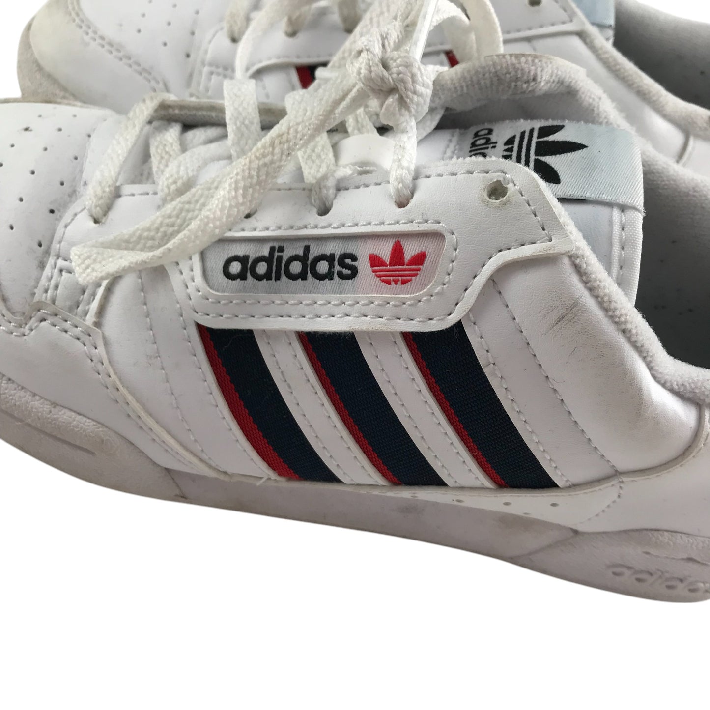 Adidas trainers shoe size 3.5 white blue and red three stripes