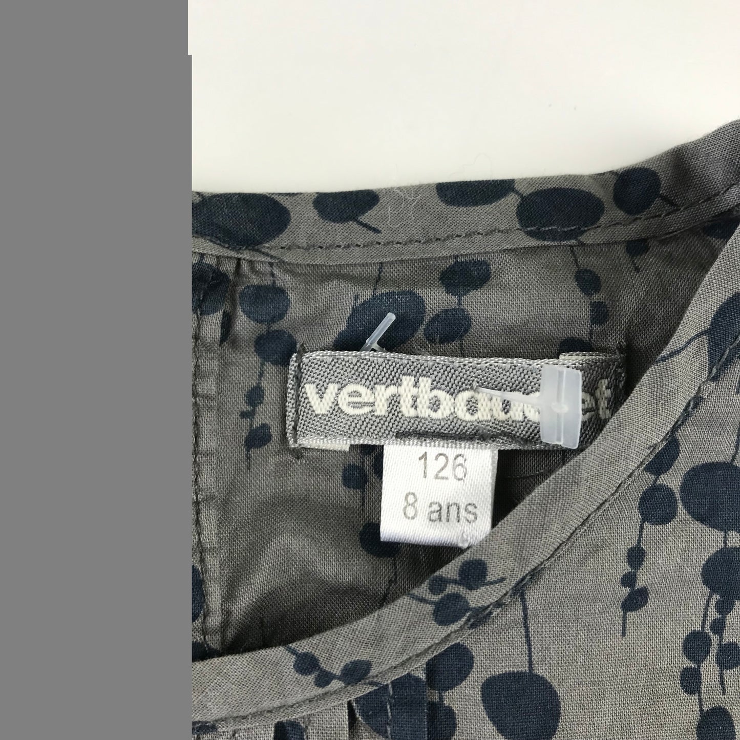 Vertbaudet blouse 8 years grey and navy graphic print design long sleeve Cotton