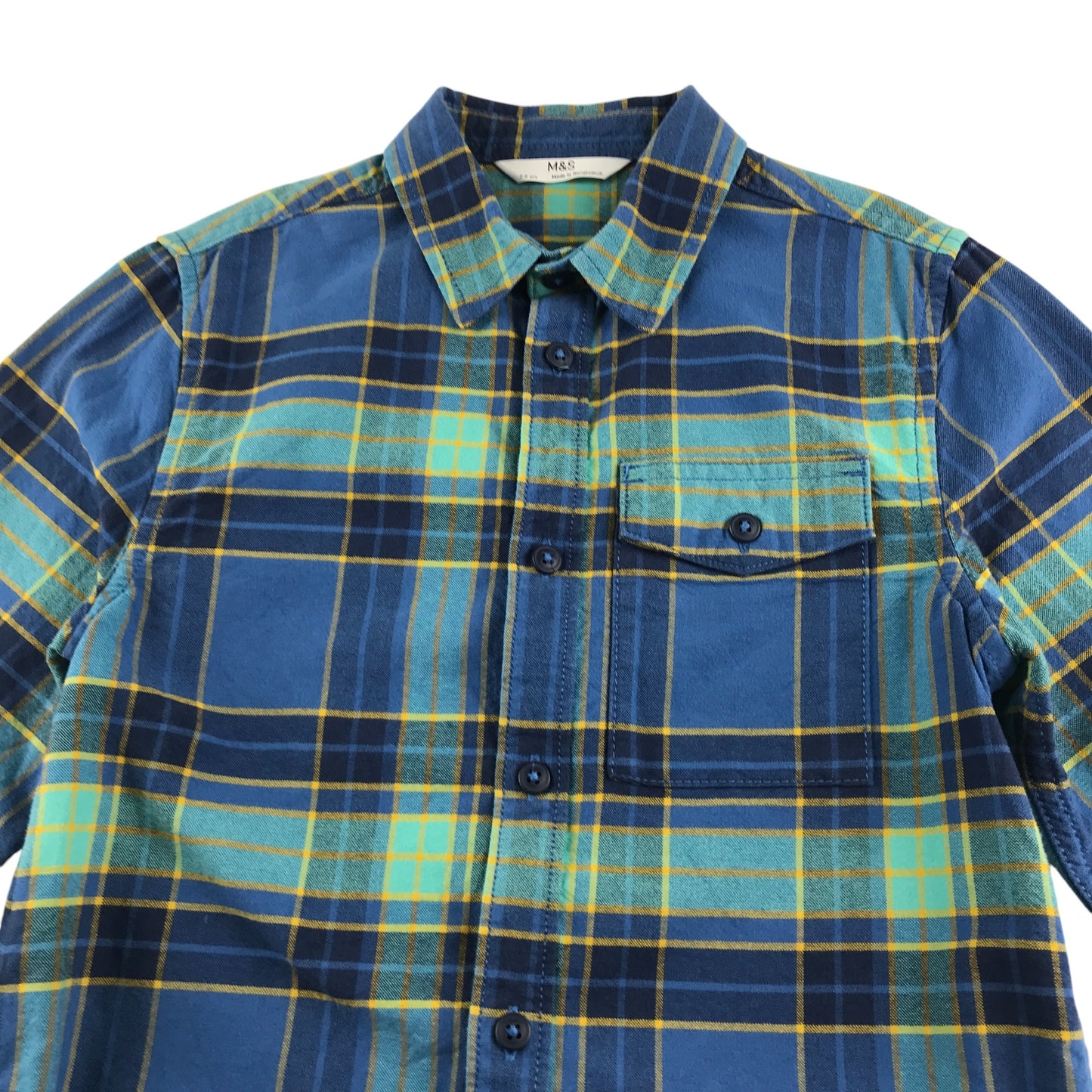 M&S shirt 7-8 years blue check long sleeve cotton