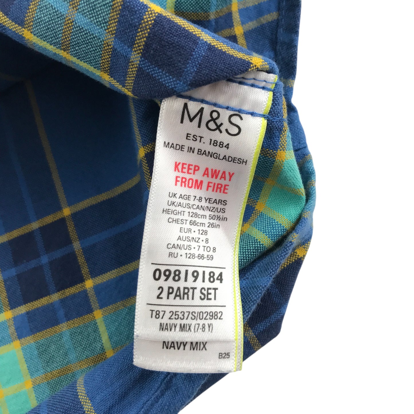 M&S shirt 7-8 years blue check long sleeve cotton
