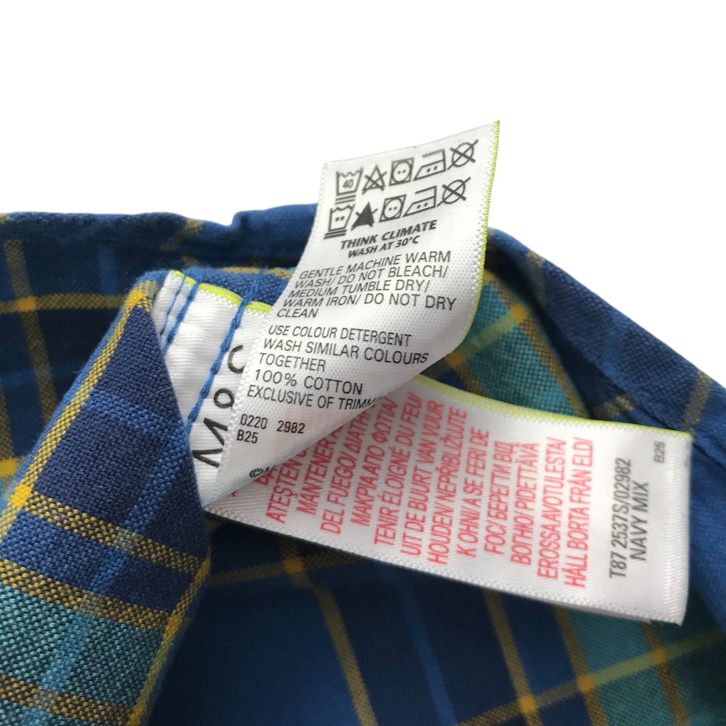 M&S shirt 7-8 years blue check long sleeve cotton