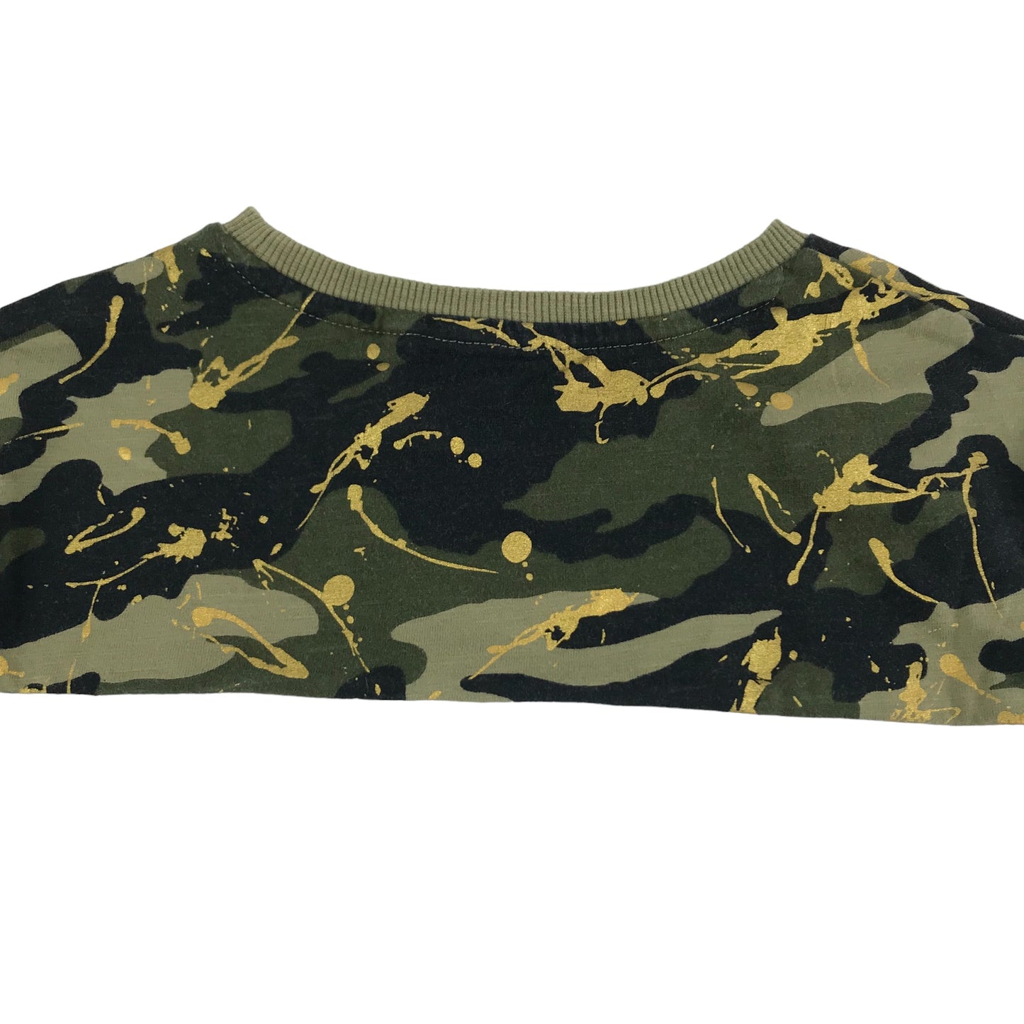 Next T-Shirt Age 8 Khaki Green Long Sleeve Panelled Camo White and Black