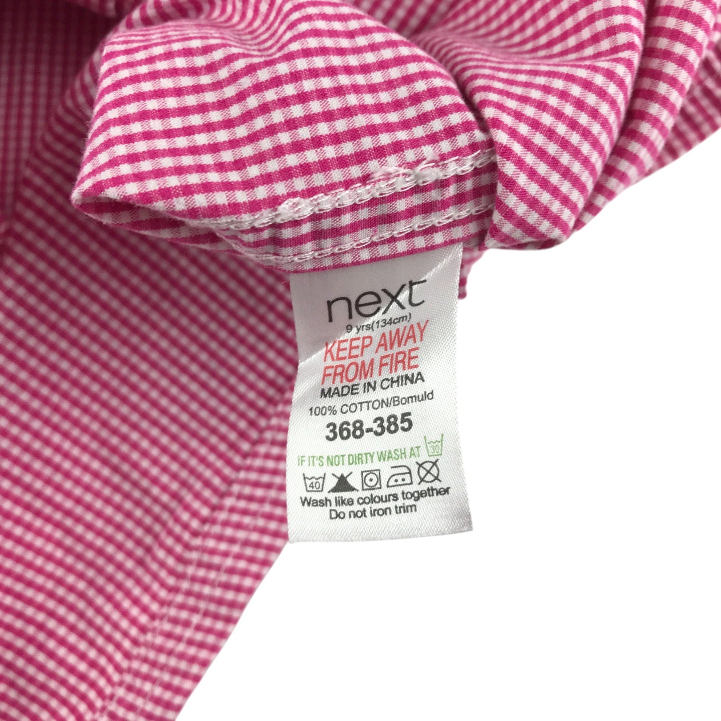 Next shirt 9-10 years pink white gingham check long sleeve cotton