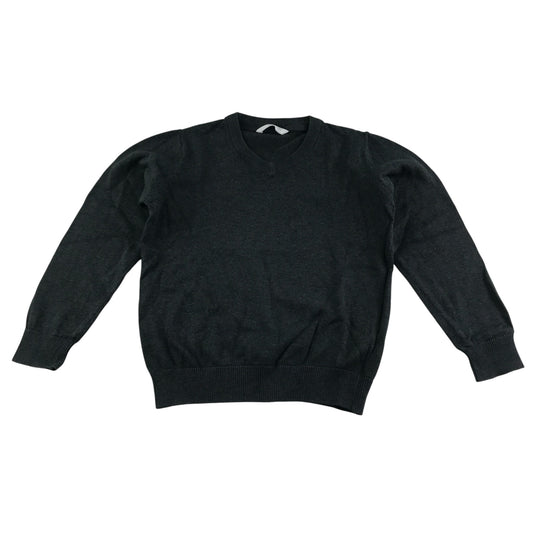 Dark grey unisex V-neck school jumper.
