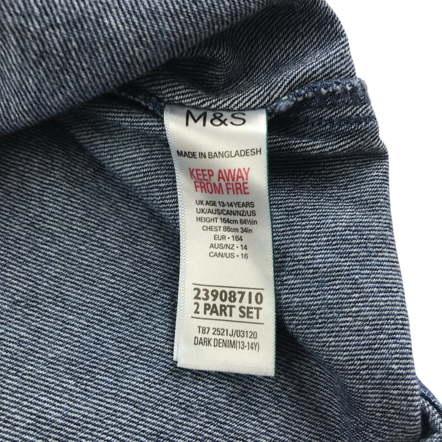M&S denim shirt 13-14 years navy long sleeve