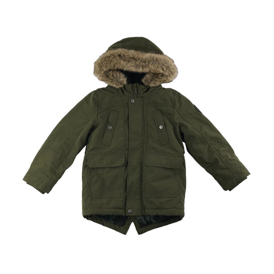 George Jacket Age 6 Khaki Green Parka with Faux Fur Hood