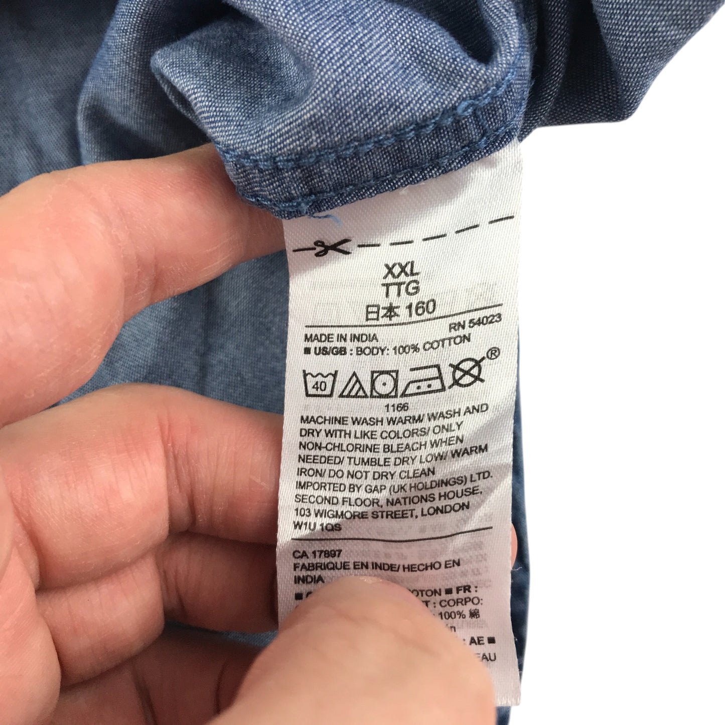 Gap Kids denim shirt 13-14 years navy long sleeve cotton