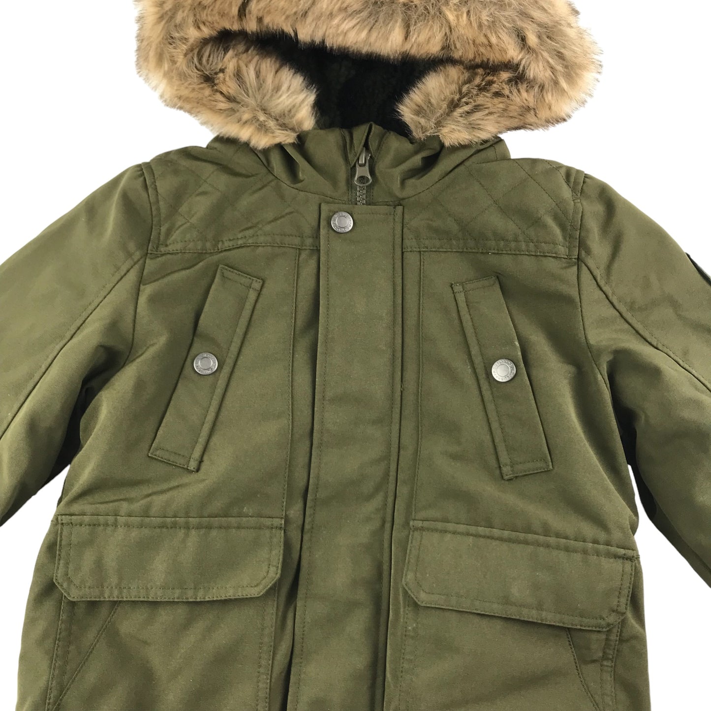 George Jacket Age 6 Khaki Green Parka with Faux Fur Hood