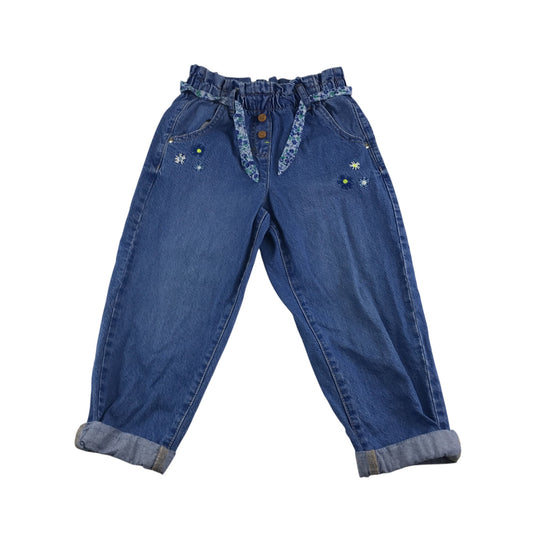 Next jeans 5-6 years blue with embroidery details and floral belt cotton