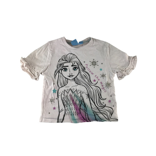 Primark t-shirt 6-7 years white Elsa graphic print with frilled sleeves