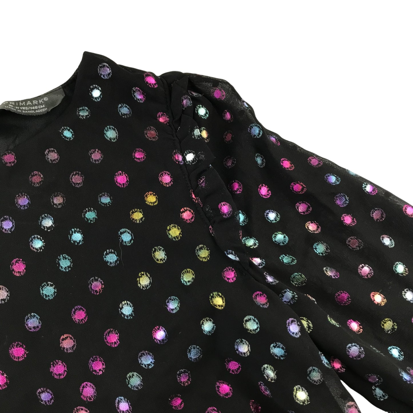 Primark blouse 10-11 years black multicolour spotted peplum hem top