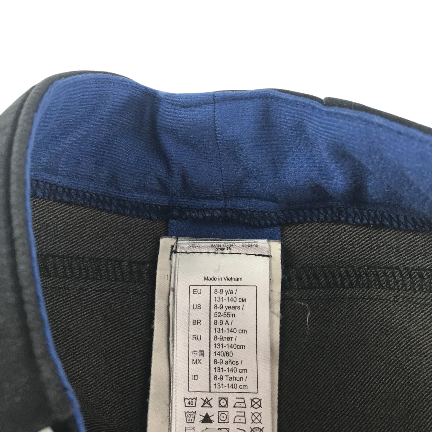 Outdoor trousers 8-9 years black panelled with contrast blue zip pocket