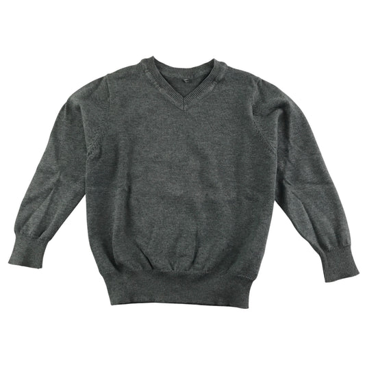 Light grey unisex v-neck school jumper.