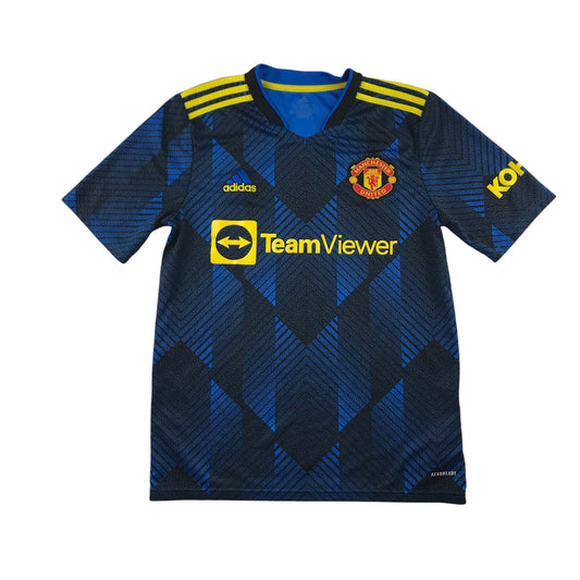 Adidas Manchester United football strip 15-16 years blue short sleeve sport top