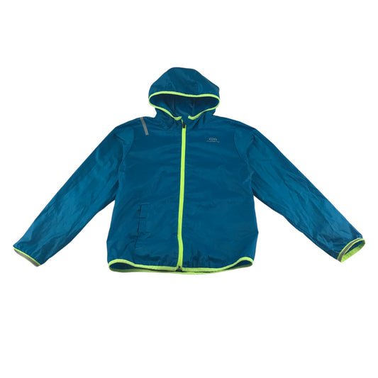 Kalenji jacket 6-7 years blue light windbreaker with hood neon green zipper