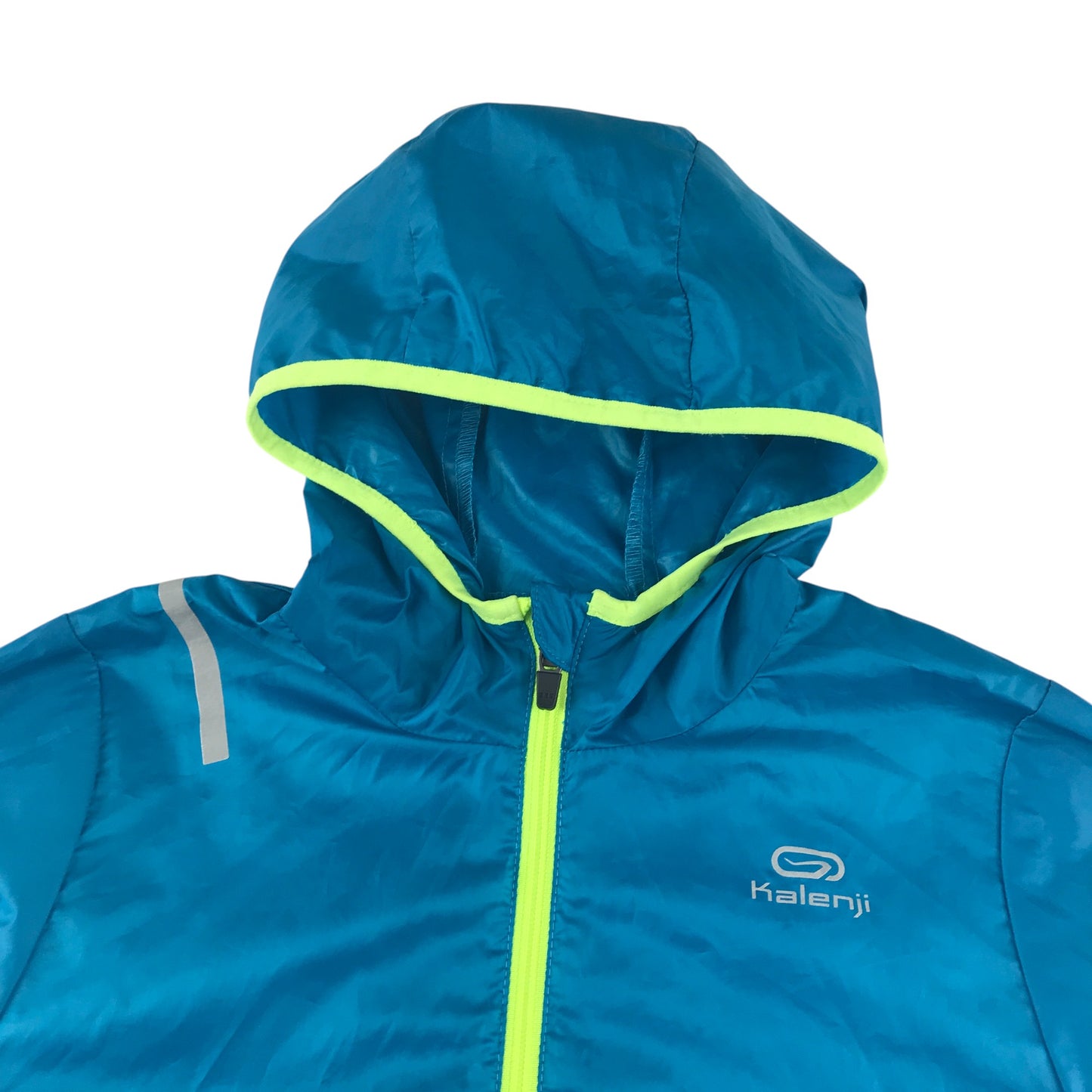 Kalenji jacket 6-7 years blue light windbreaker with hood neon green zipper
