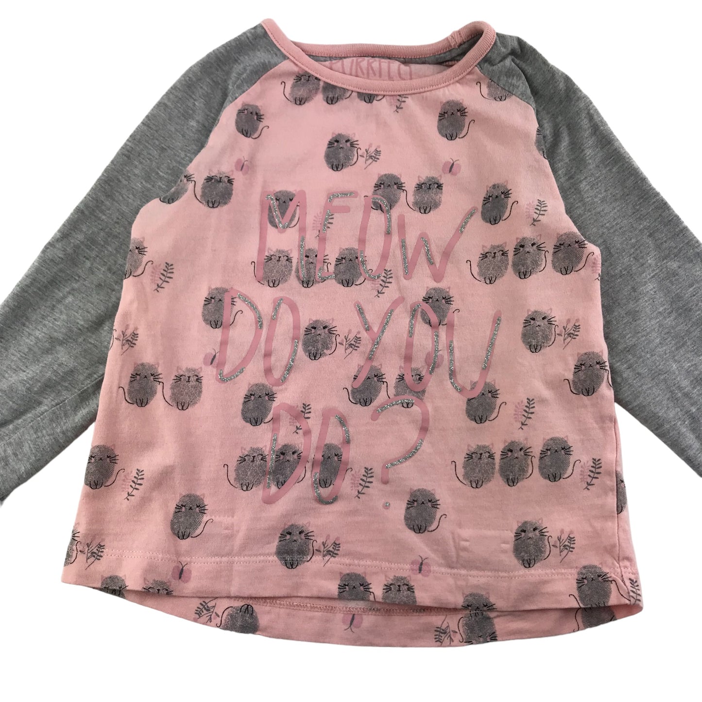 Matalan Pyjama Set Age 4 Pink Glittery Cats Long Sleeve Cotton