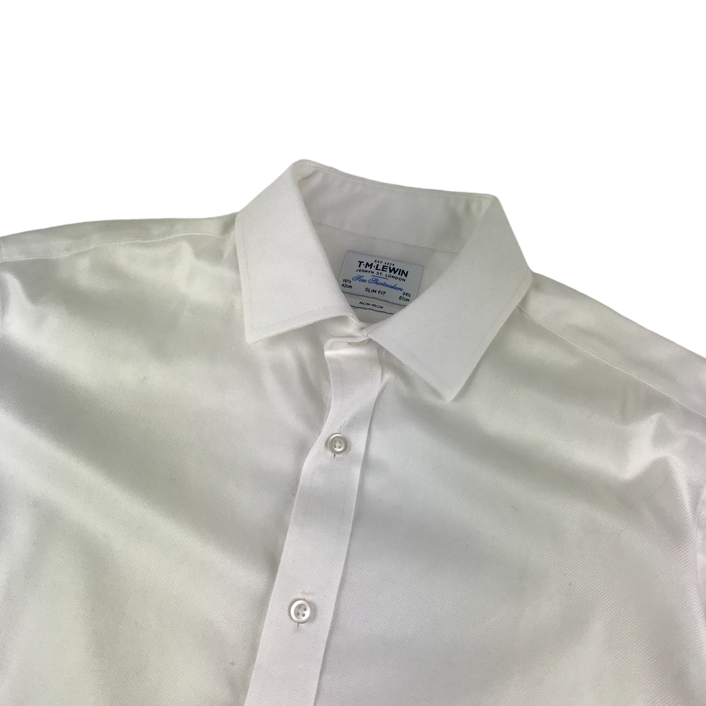 T.M Lewin Dress Shirt Size Men Medium White Cotton Slim Fit 16.5in Collar