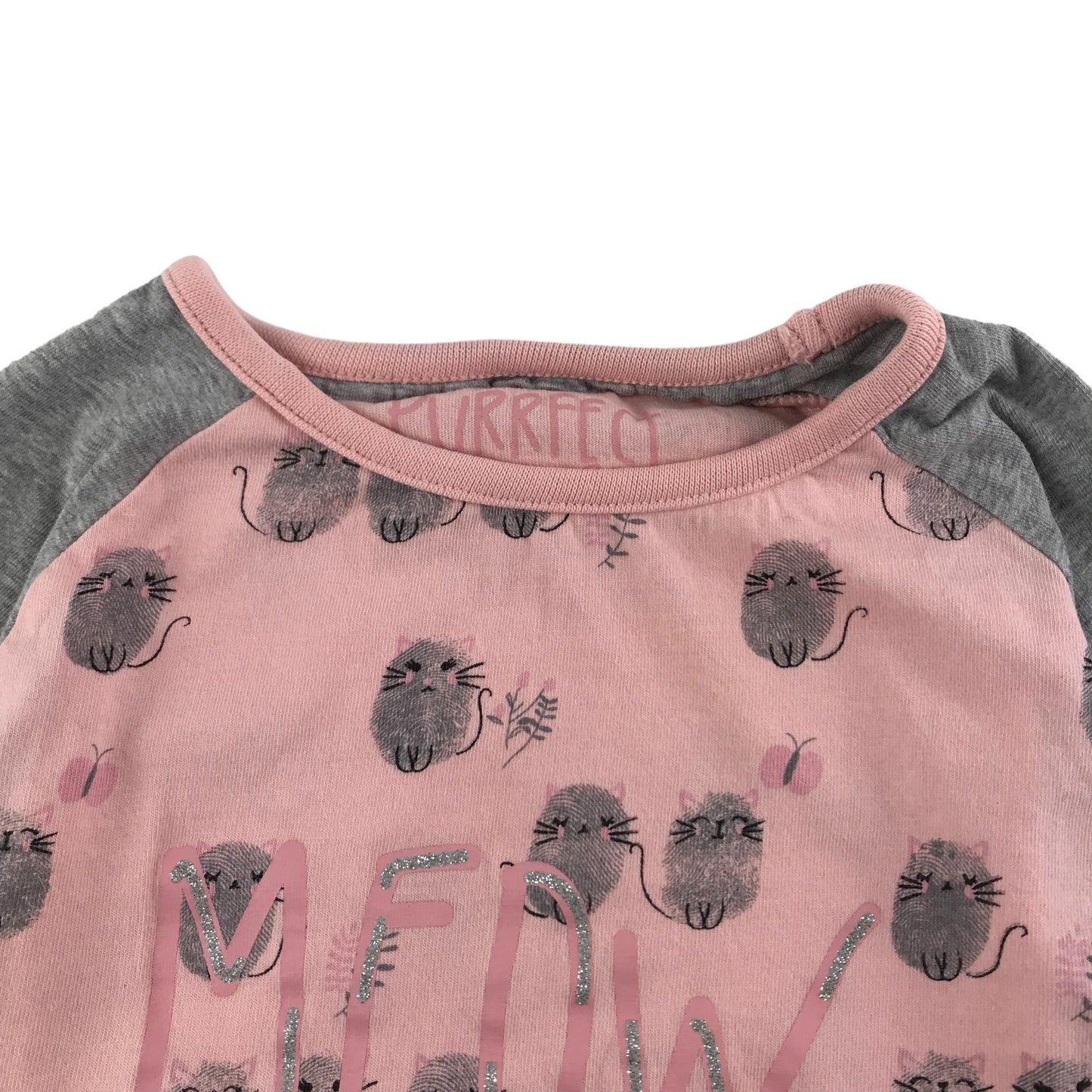 Matalan Pyjama Set Age 4 Pink Glittery Cats Long Sleeve Cotton