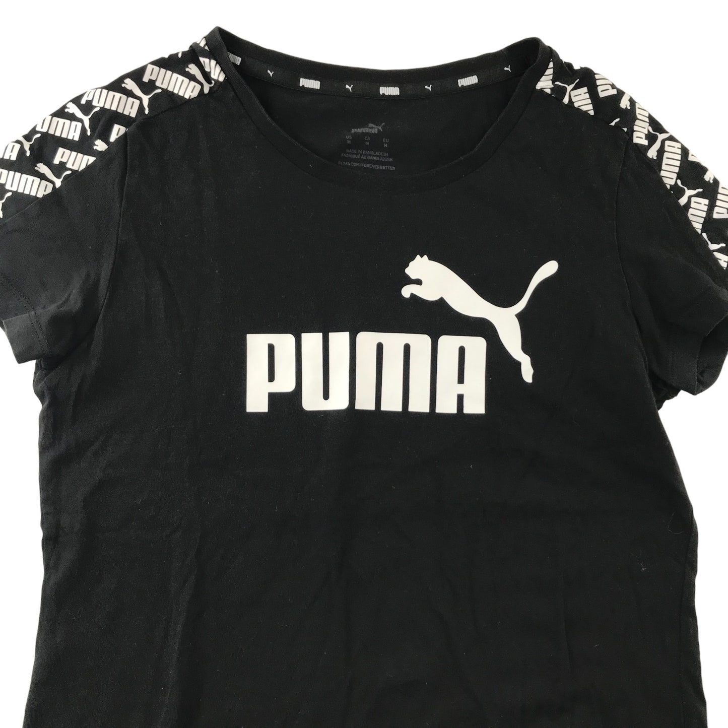Puma T-Shirt Age 14-15 Black Cotton White Logo Cotton