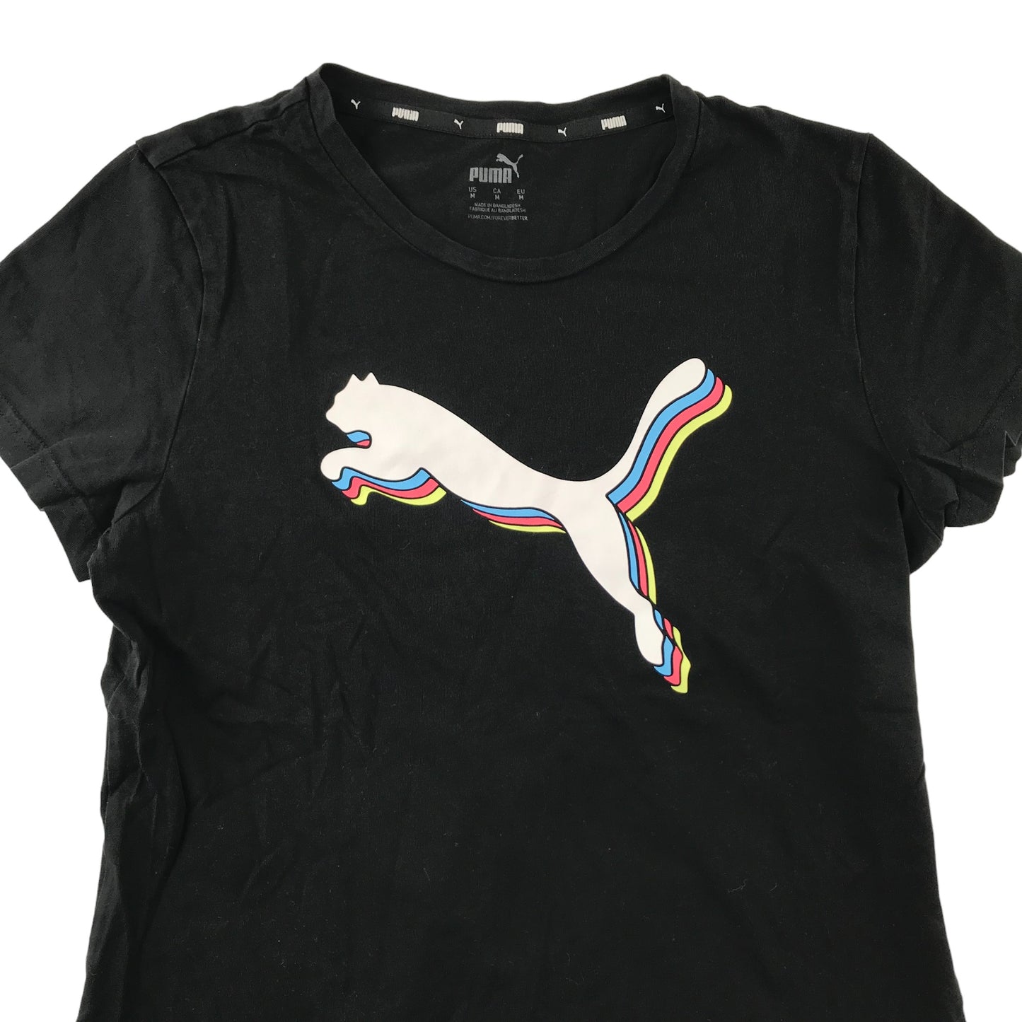 Puma T-Shirt Age 14-15 Black Multicoloured Logo Cotton
