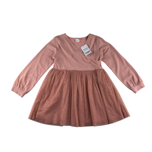 Next dress 5-6 years peachy pink long sleeve mesh layered cotton