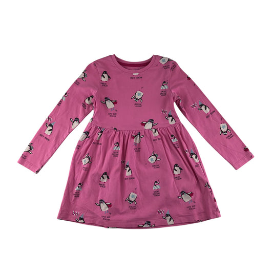 M&S dress 5-6 years pink long sleeve penguin prints cotton