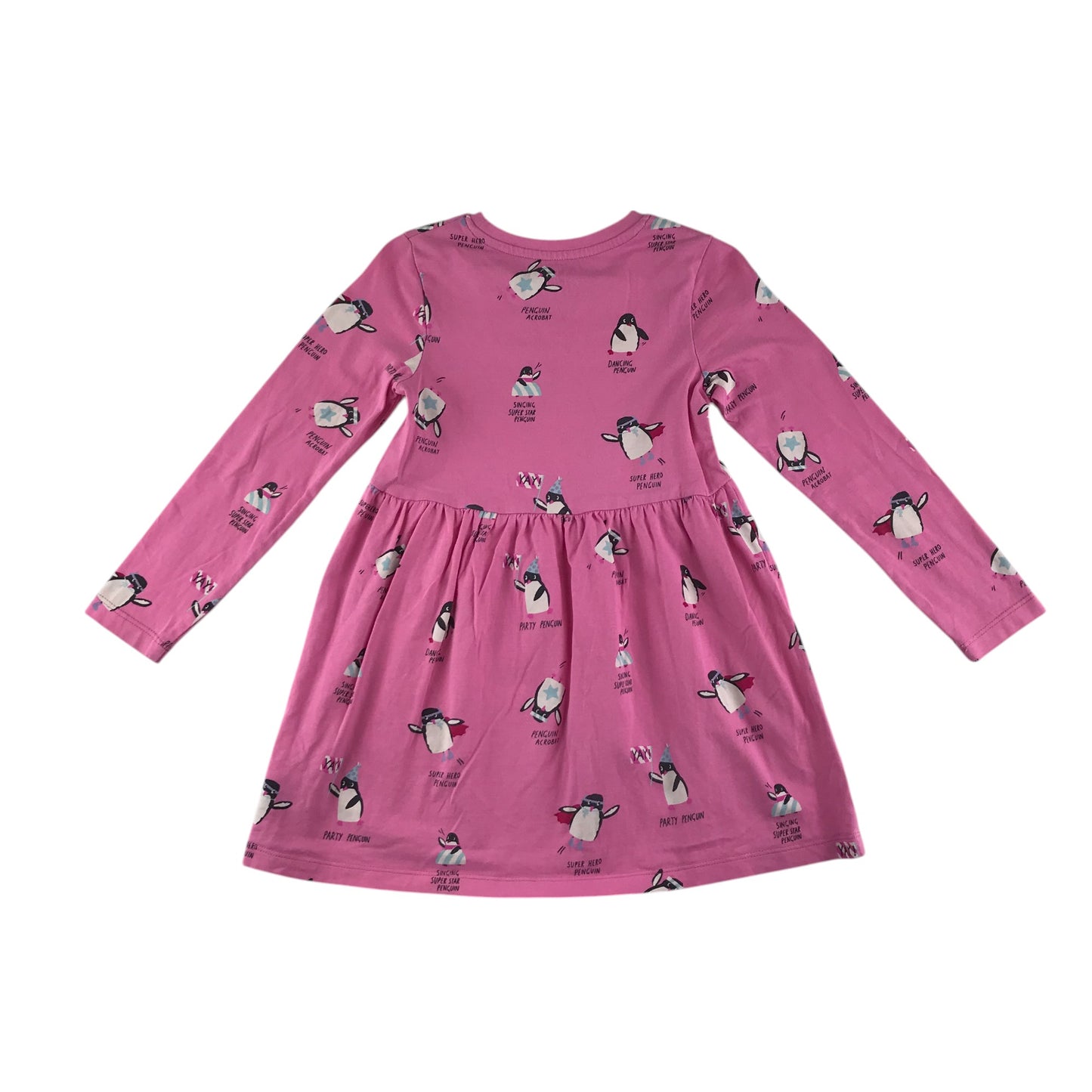 M&S dress 5-6 years pink long sleeve penguin prints cotton