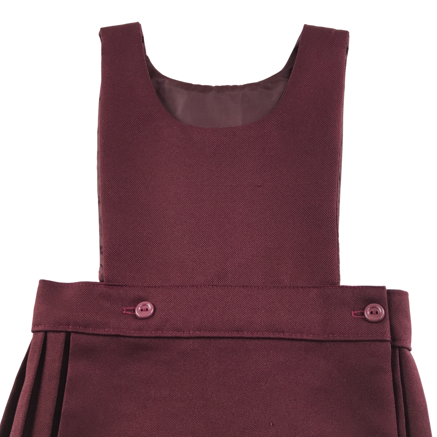 Burgundy bib style school pinafore
