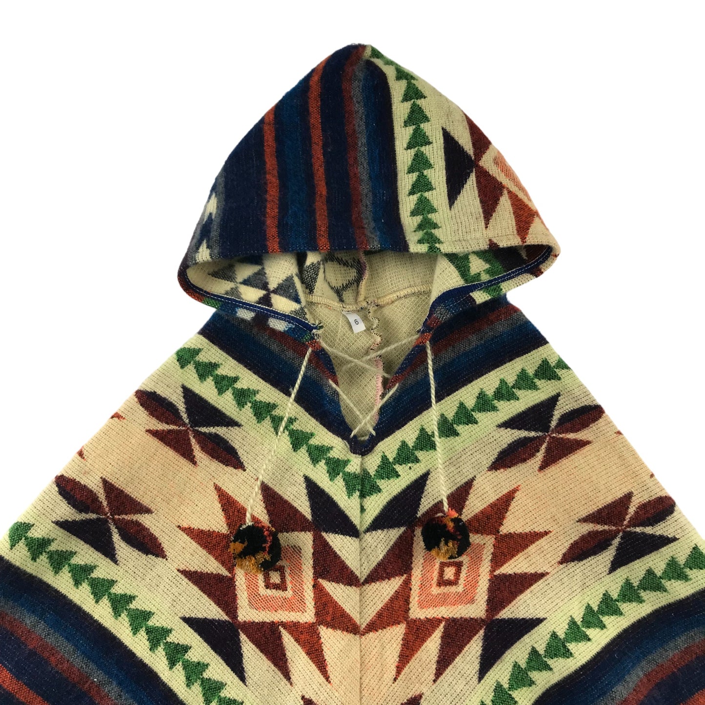 Poncho Age 6-7 Multicolour Hooded with Fringe Hem