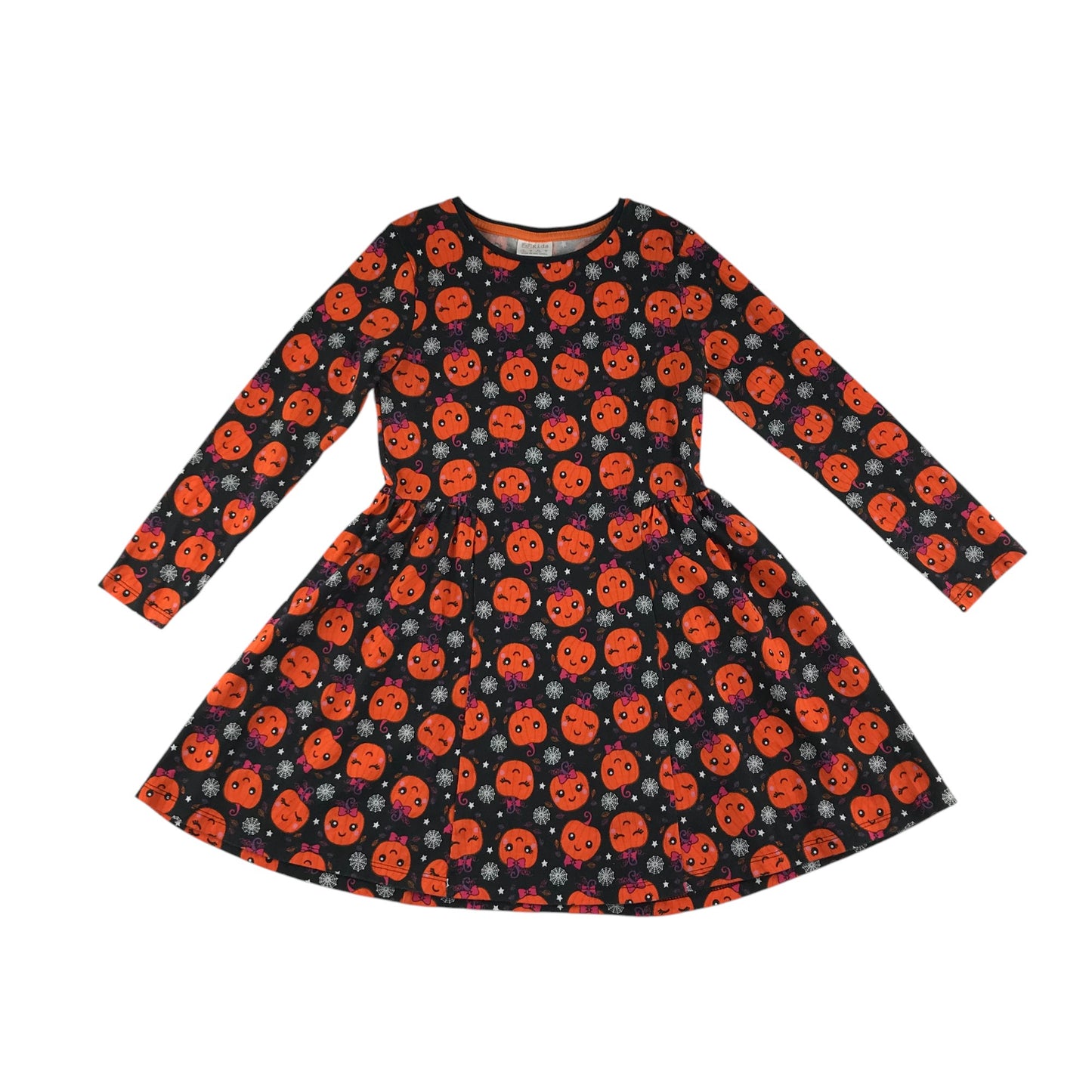 F&F dress 5-6 years black and orange pumpkin print long sleeve