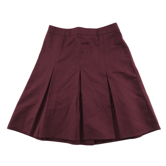 Burgundy thin waistband pleated school skirt