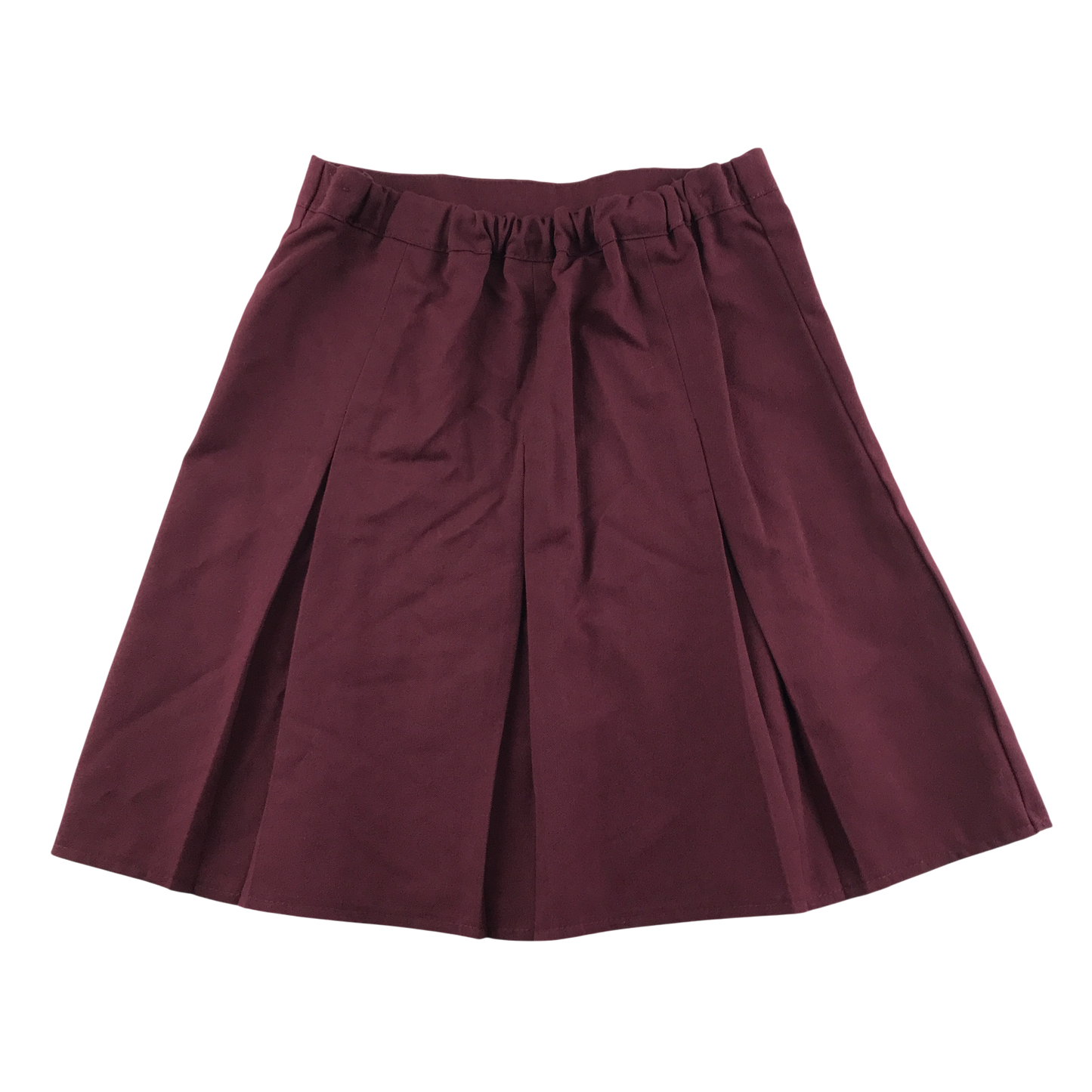 Burgundy thin waistband pleated school skirt