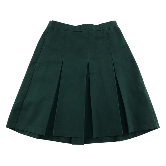 Green thin waistband pleated school skirt