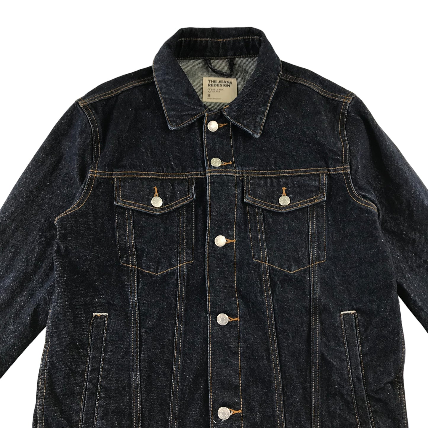 Primark denim jacket size S women dark blue button up cotton