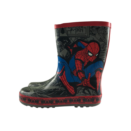 Wellie boots shoe size 1 grey Spiderman graphic calf height