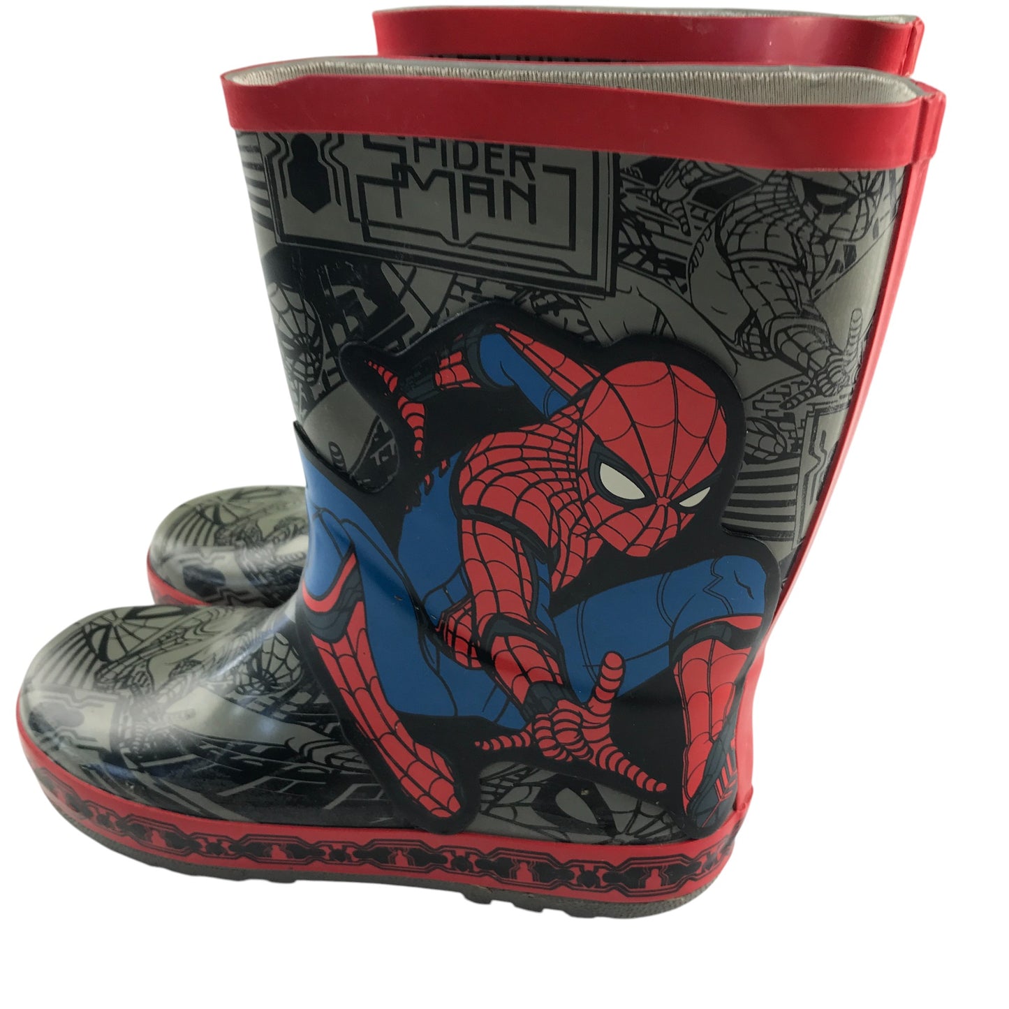 Wellie boots shoe size 1 grey Spiderman graphic calf height