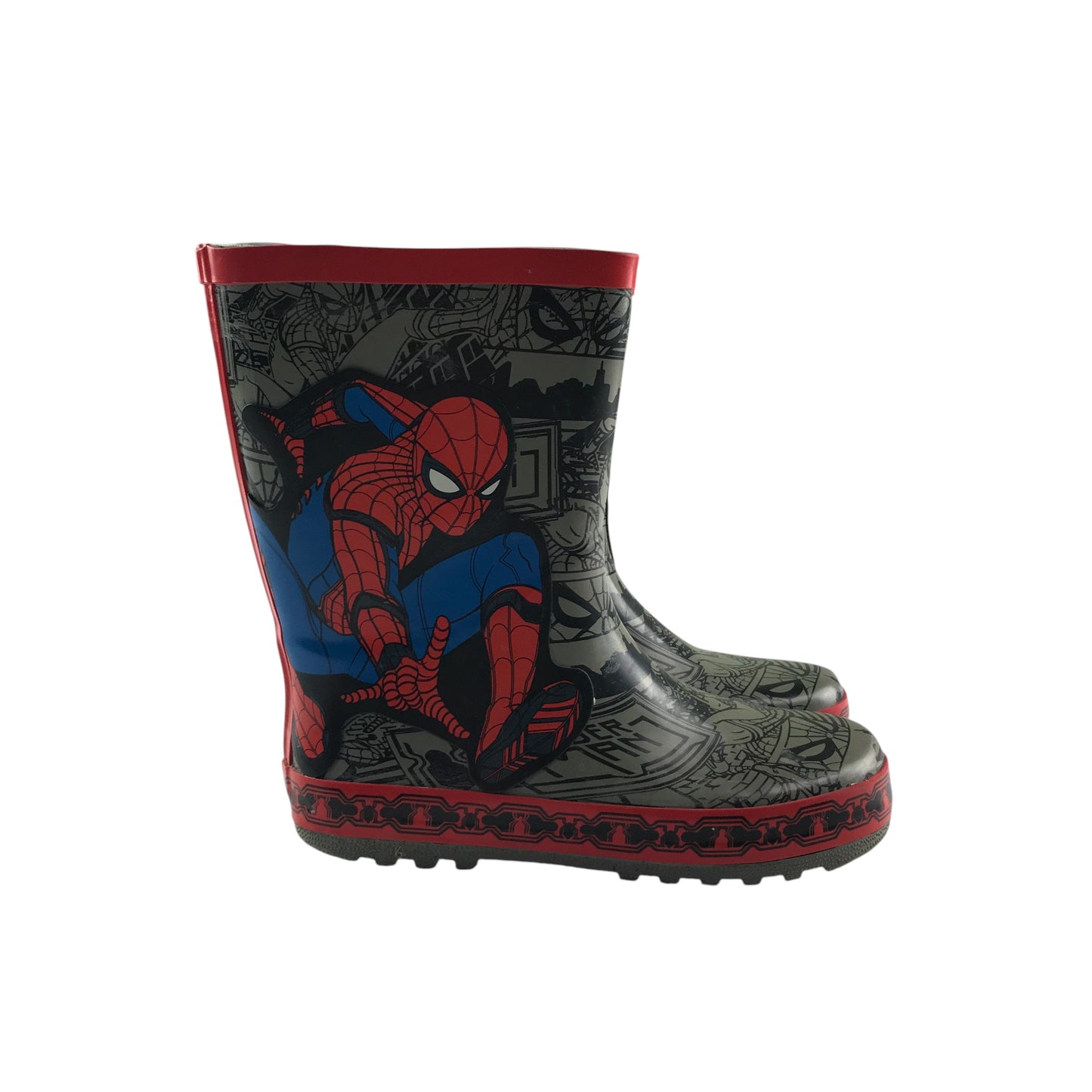 Wellie boots shoe size 1 grey Spiderman graphic calf height