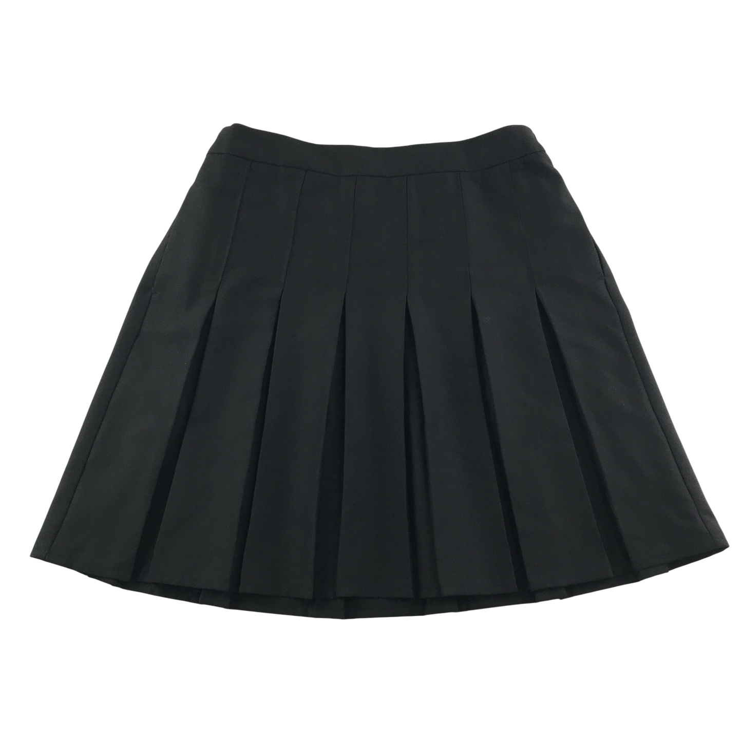 Black thin waist band pleated school skirt