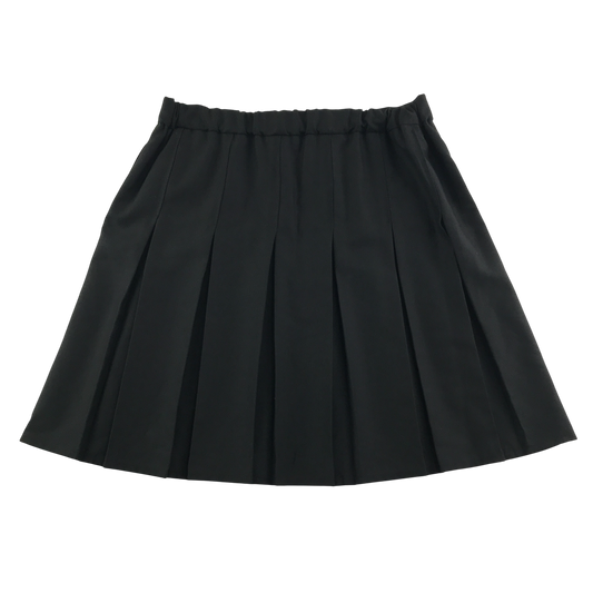 Black thin waist band pleated school skirt