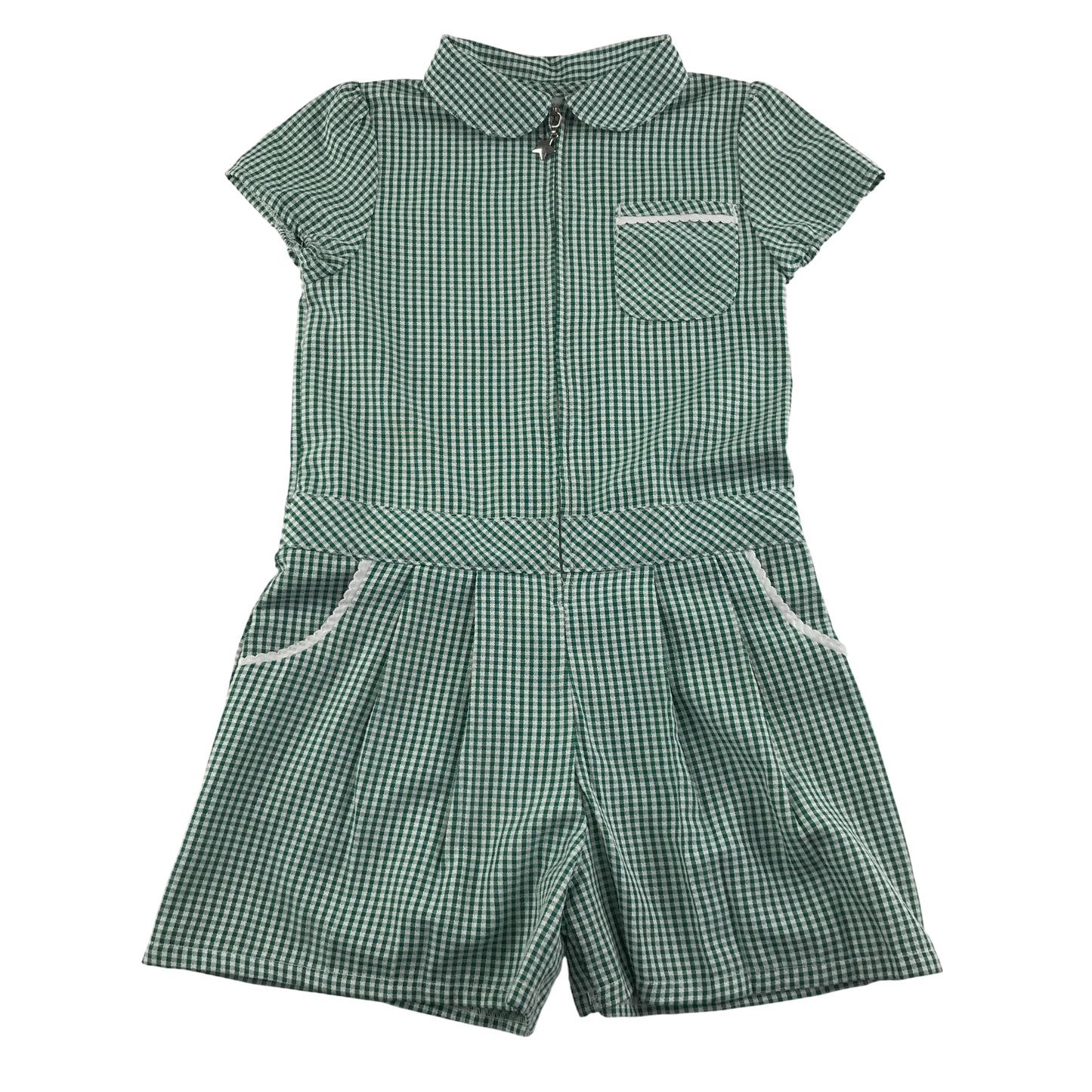 Green gingham with zipper school playsuit