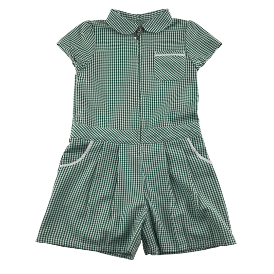 Green gingham with zipper school playsuit