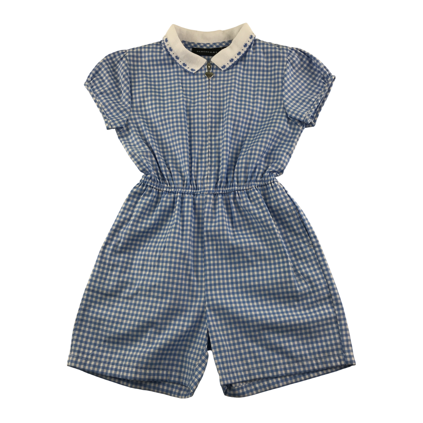 Blue gingham with zipper school playsuit