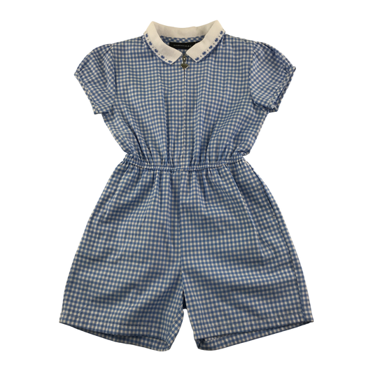 Blue gingham with zipper school playsuit