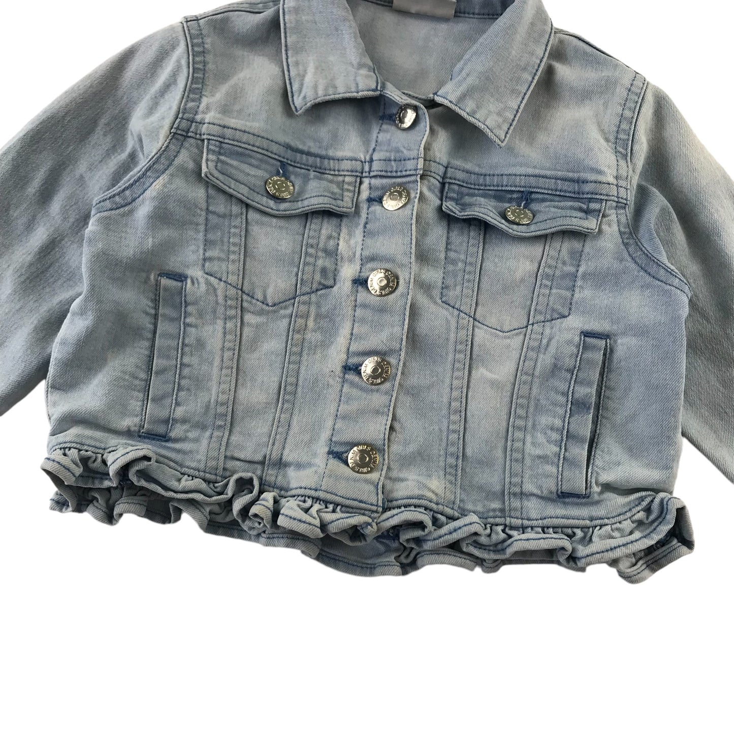 Matalan denim jacket 4-5 years light blue cropped frill hem