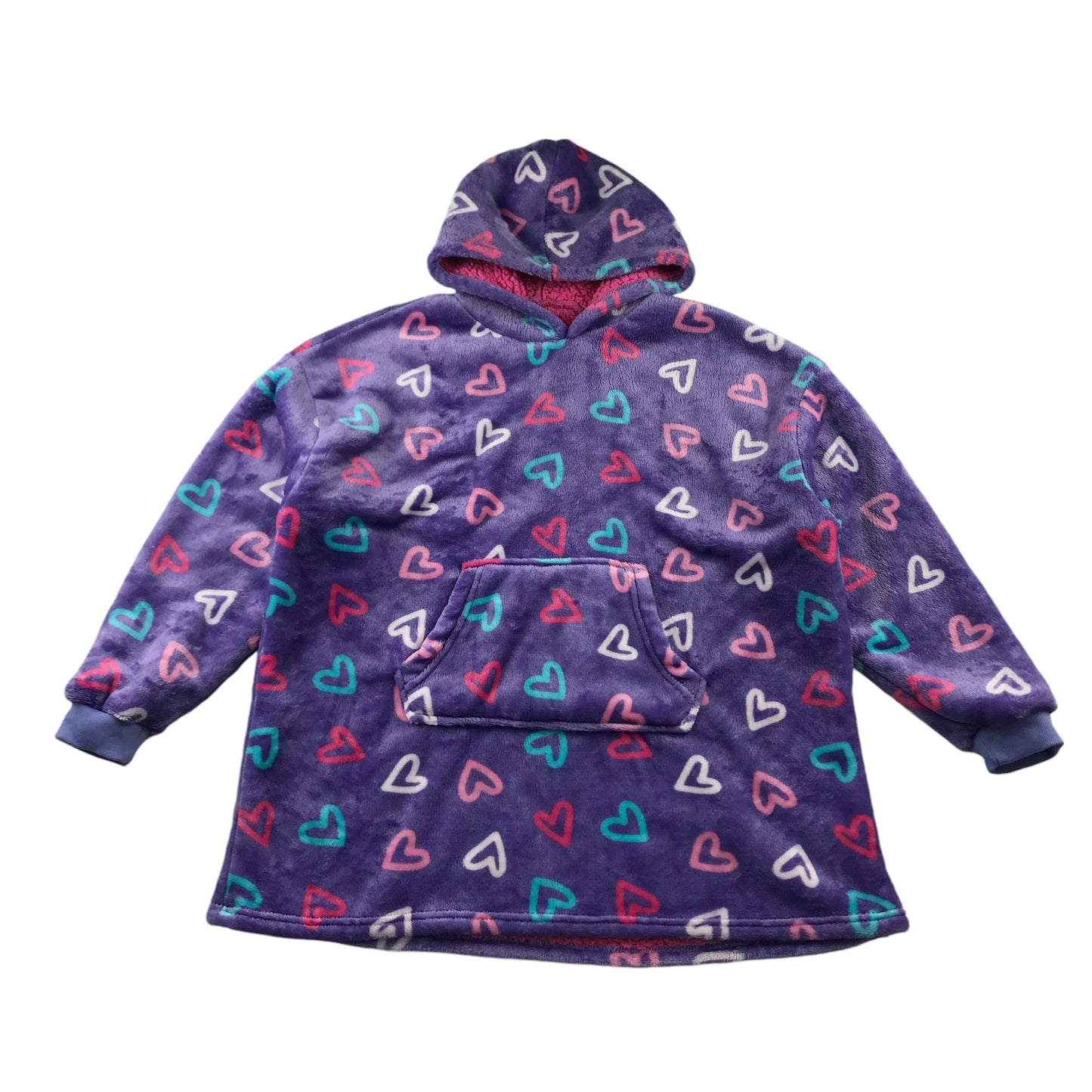 Purple blanket hoodie 11-13 years love heart print snuggle hoodie